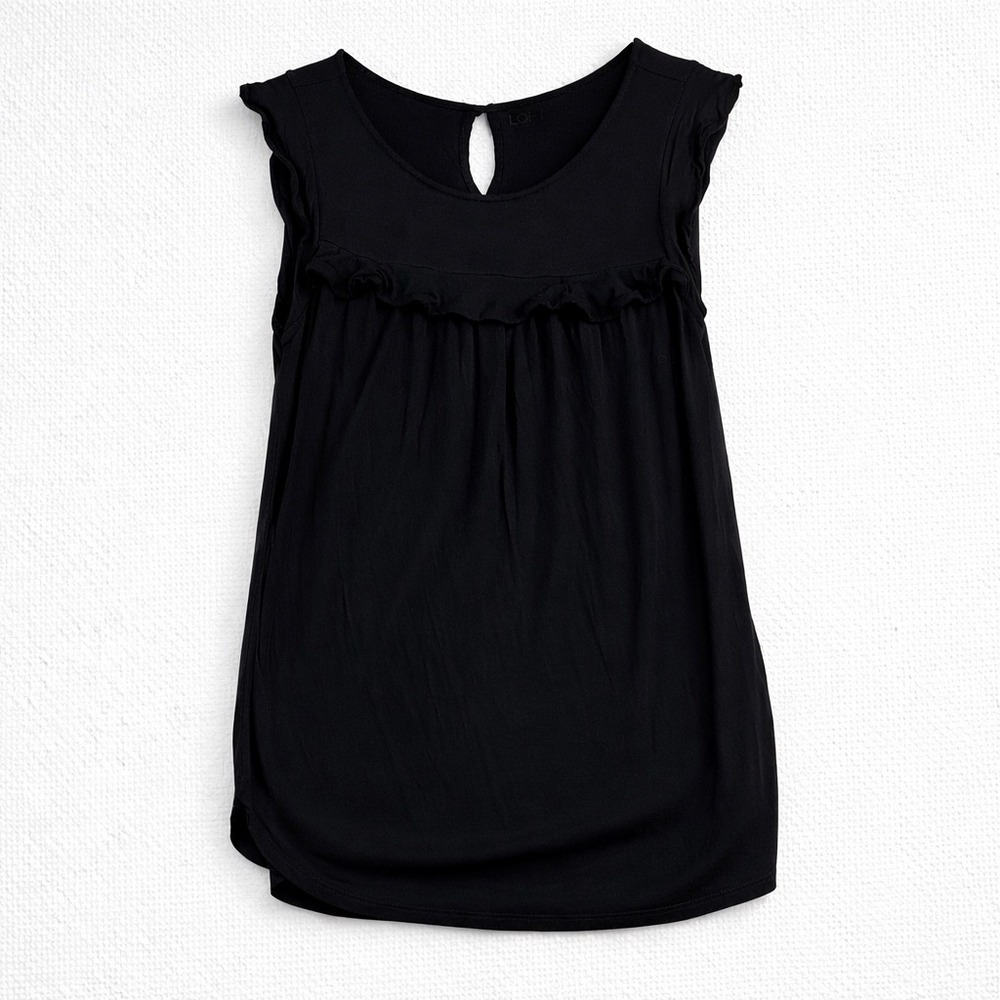 LOFT Outlet Black Ruffle Keyhole Neck‎ Cap Sleeve Tunic Top Women's Medium